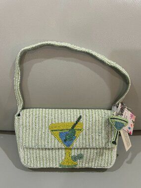 Handcrafted in India Beaded Dirty Martini Olived Bag Striped New Release NWT